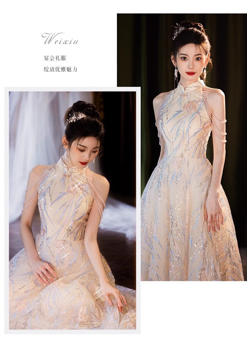 New Chinese Style High-End Light Luxury Engagement Evening Dress Women's 2024 New High-End Toast Dress Bride Temperament Long