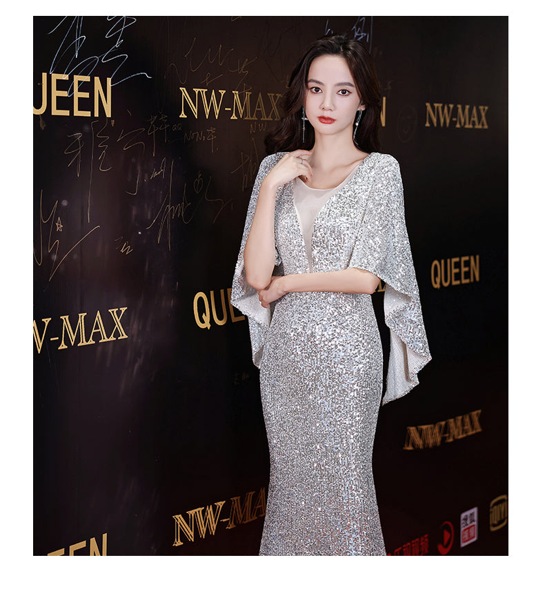 Banquet Evening Dress Dress 2024 New Light Luxury Minority Fishtail Sequins Birthday Party Annual Meeting Host