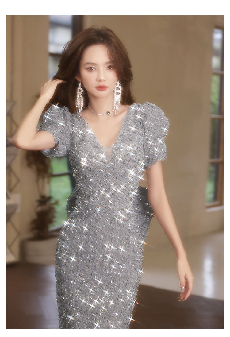 Evening Dress for Women 2024 New Light Luxury Toast Clothing Banquet Host Light Luxury Minority Light Luxury Fishtail Dress