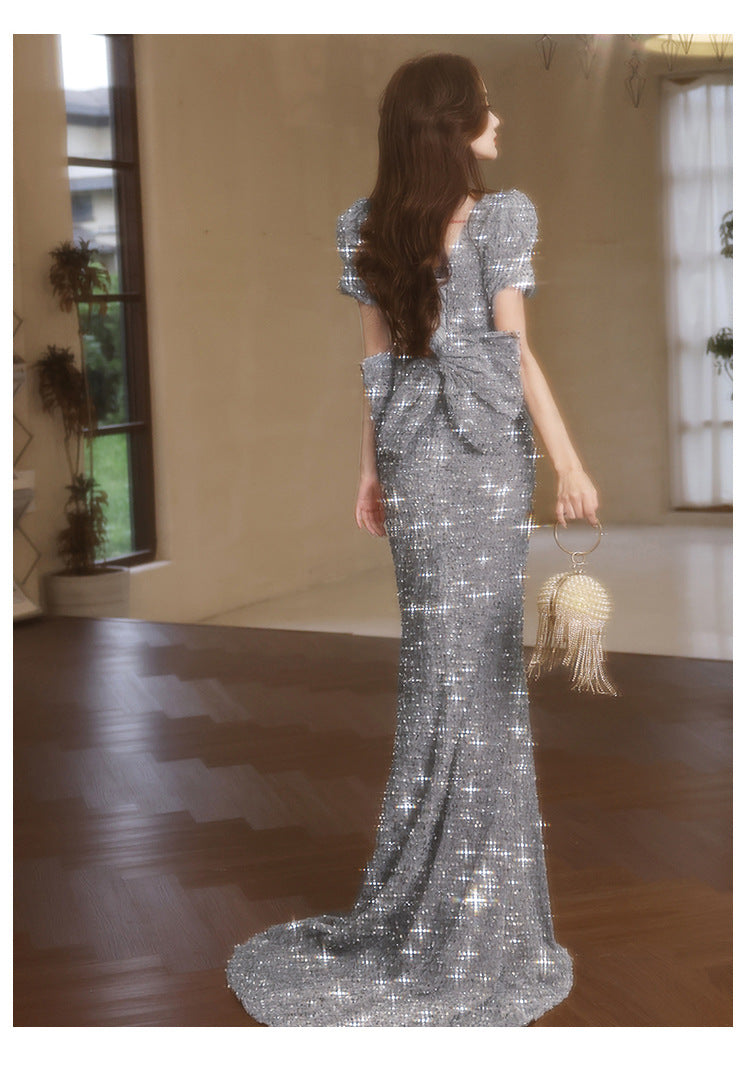 Evening Dress for Women 2024 New Light Luxury Toast Clothing Banquet Host Light Luxury Minority Light Luxury Fishtail Dress