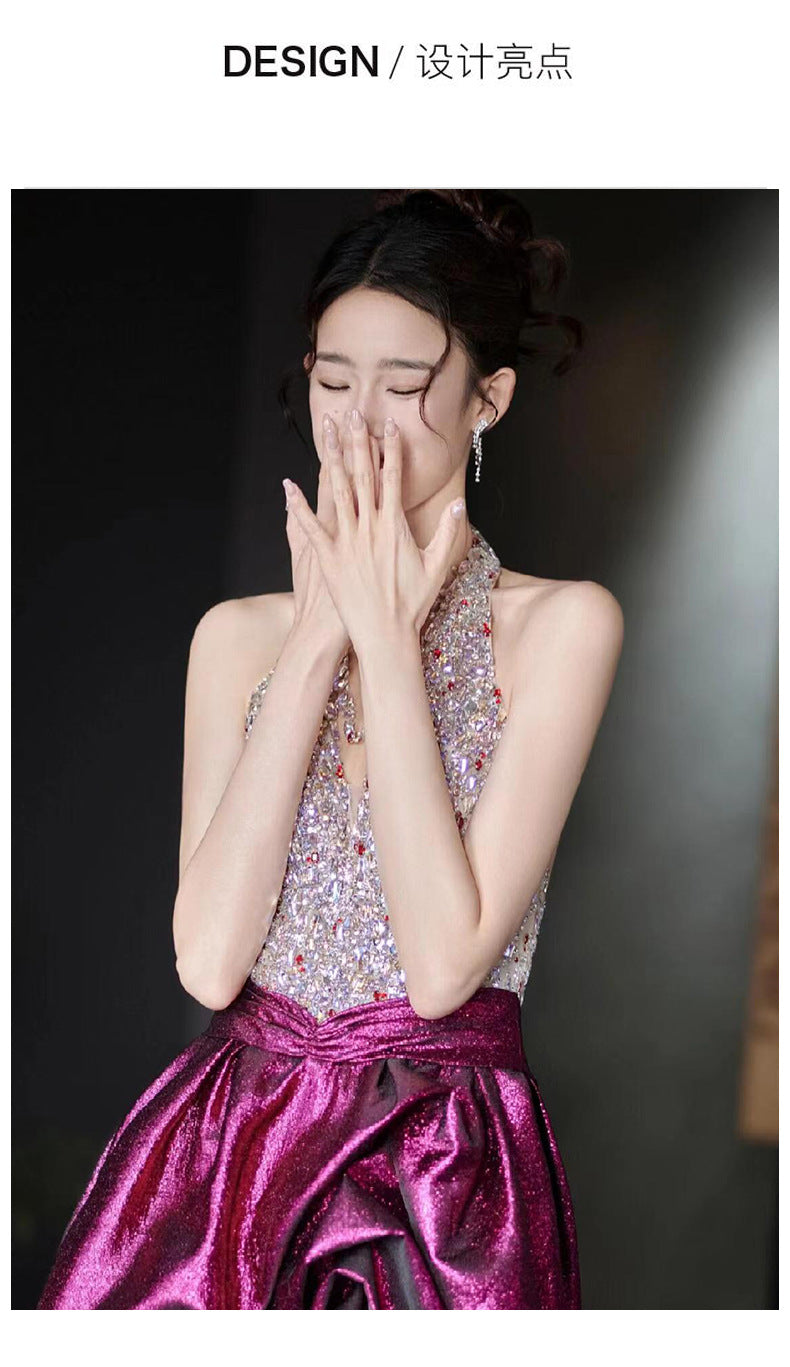 Halter Evening Dress 2024 New High Sense Heavy Industry Beads Banquet Temperament Host Bride Engagement Toast Clothing