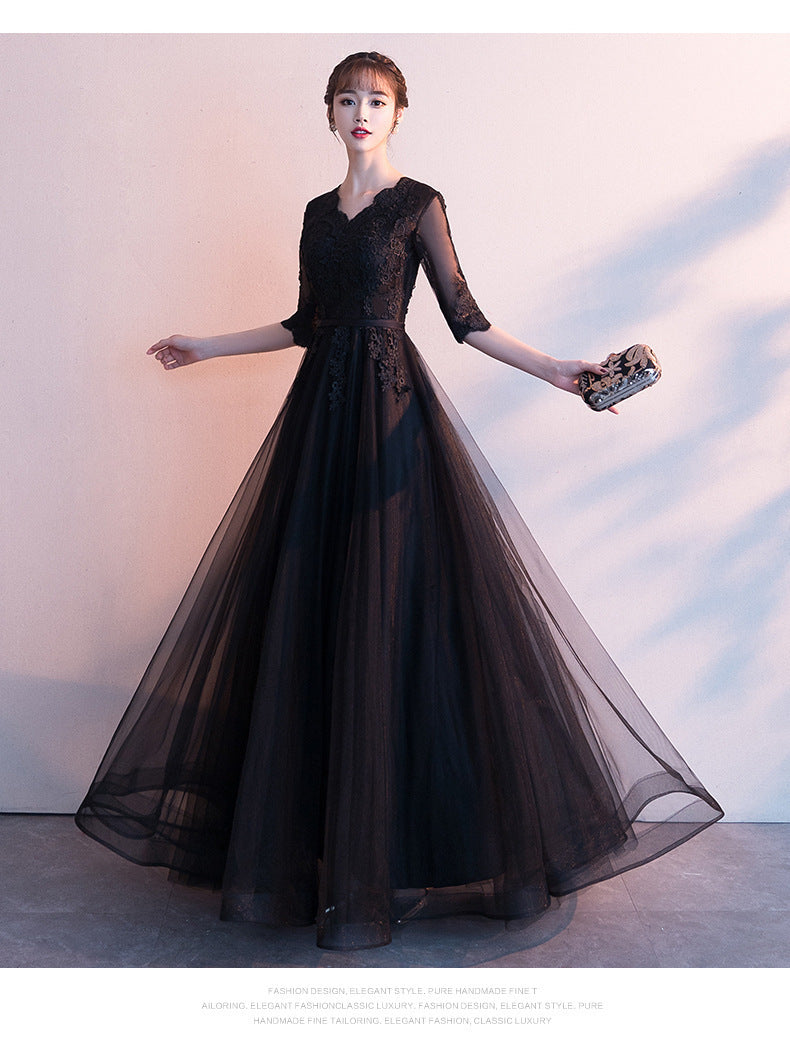 Evening Dress for Women 2024 Summer New Banquet Elegant Long Dress Show Thin Black Socialite Annual Meeting Dress