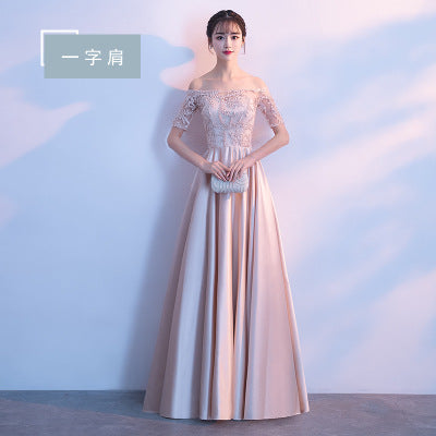 Long Bridesmaid Dress 2024 New Spring and Summer Korean Style Slim Fit Slimming Sisters Group Dress Performance Graduation Dress for Women