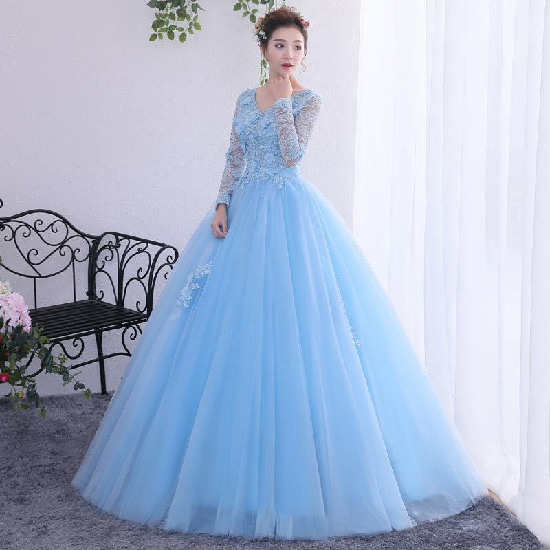 Annual Party Evening Dress 2024 New Studio Shooting Student Vocal Music Art Test Performance Clothes Long Sleeve Elegant Bubble Dress Female