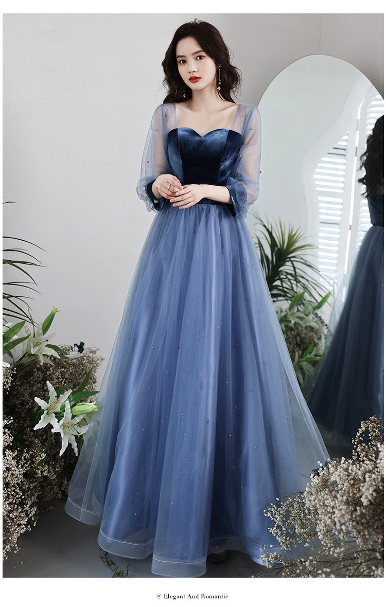 Evening Dress 2024 New Spring Velvet Slimming Long Birthday Party Host Banquet Temperament Belly Covering Dress for Women