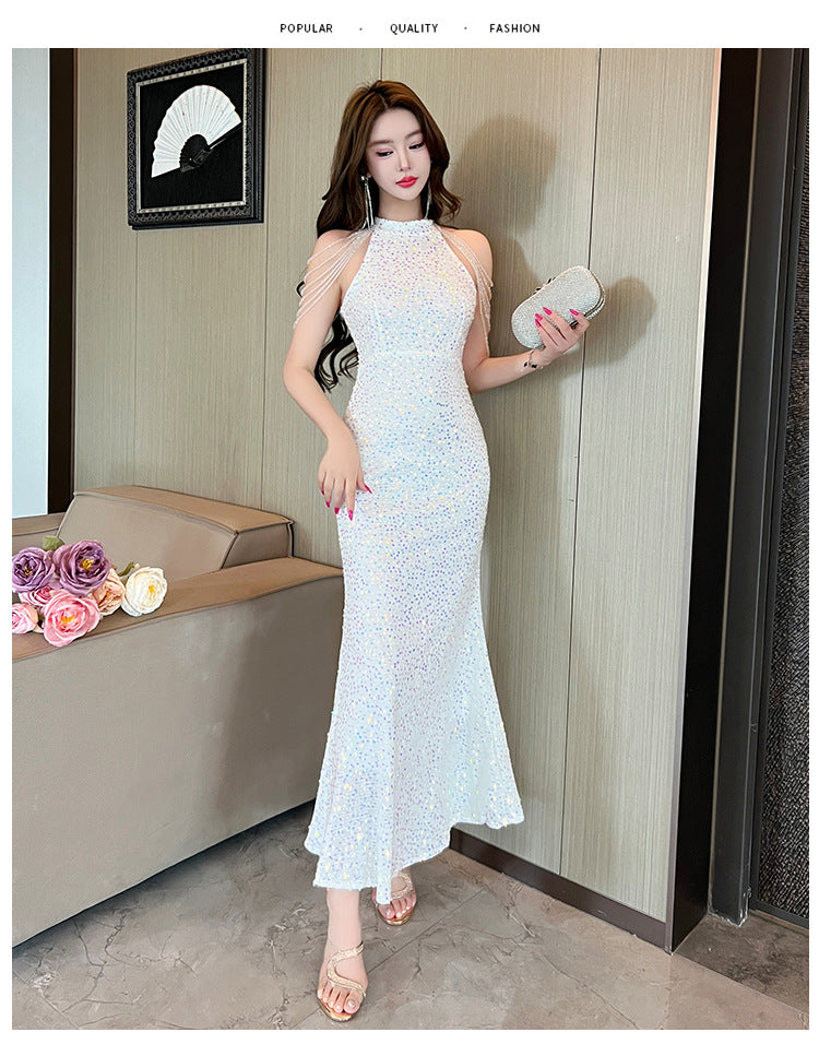 5135 Evening Dress for Women High-End Affordable Luxury Niche High Sense Banquet Temperament Host Sequined Adult Ceremony Fishtail Dress