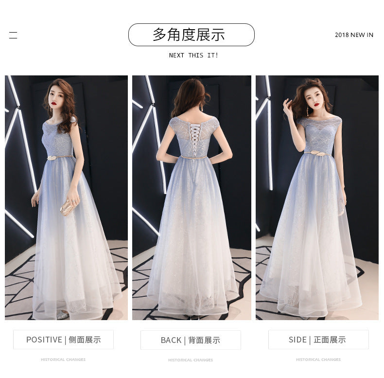 Starry Sky Gradient Banquet Evening Dress for Women 2024 New High-End Elegant Art Exam Host Long Slimming Dress