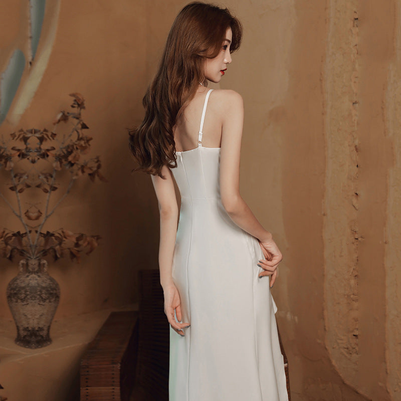 White Evening Gown Long Banquet Annual Meeting Host's Dress Women's Tube Top Sexy Sling Evening Gown One Piece Dropshipping