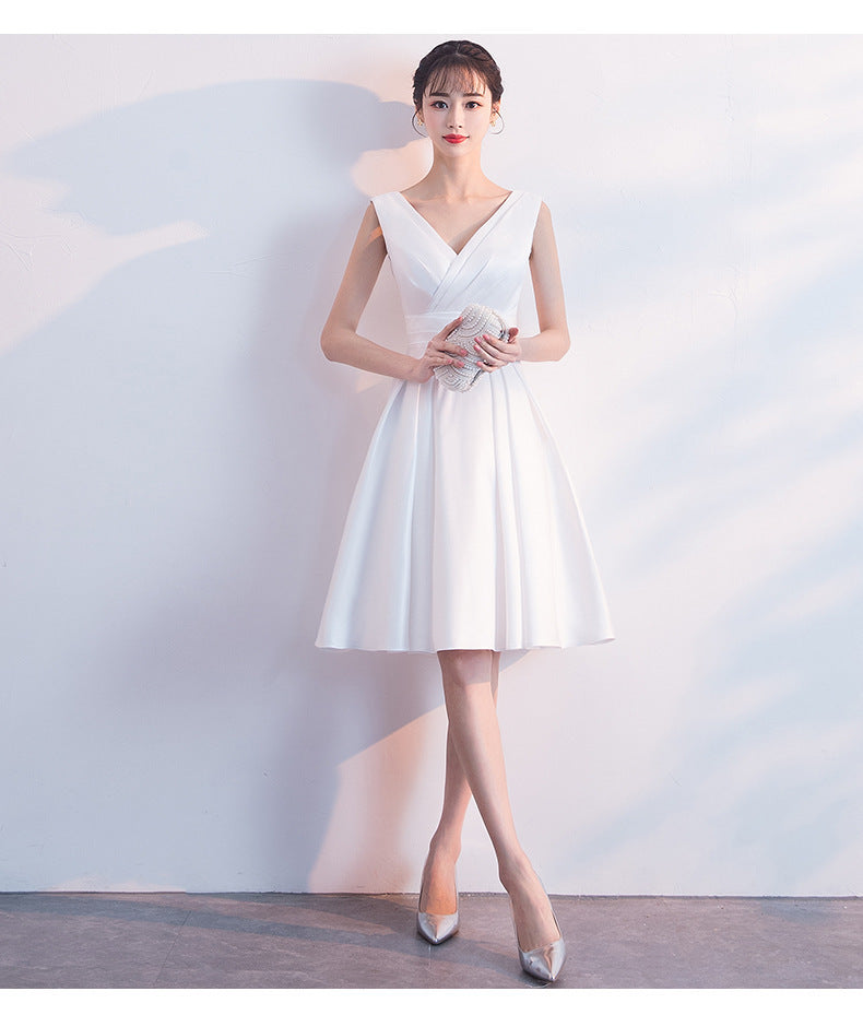Evening Dress for Women New Style Daily Wear Petite White Slimming Short Dress Bridesmaid Dress Annual Meeting Small Dress