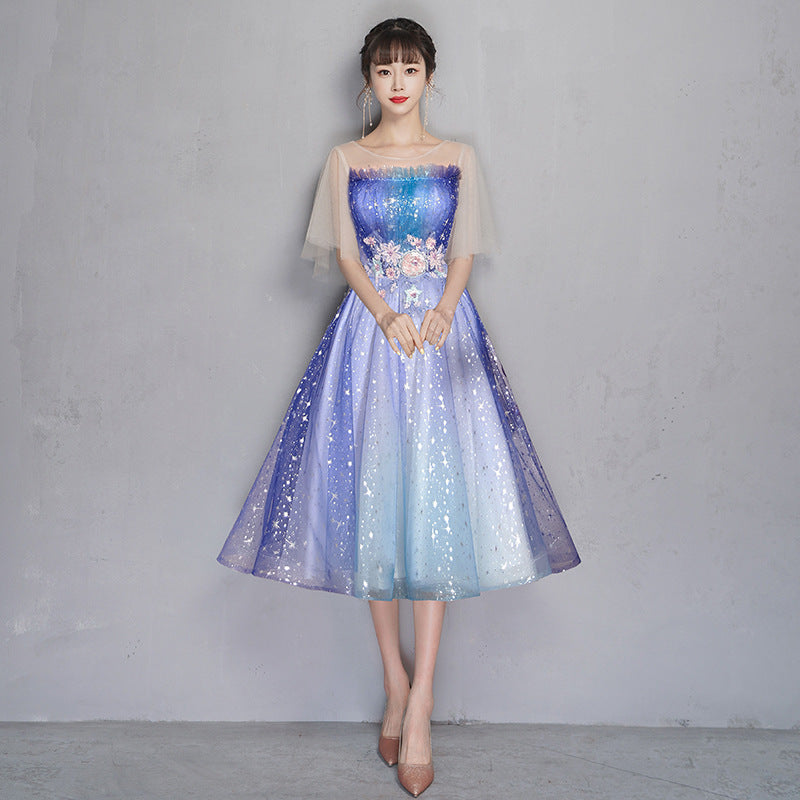 Starry Sky Dress Women's Light Luxury Minority High-End High-Grade Student Host Performance Banquet Adult Flash 2024 Banquet