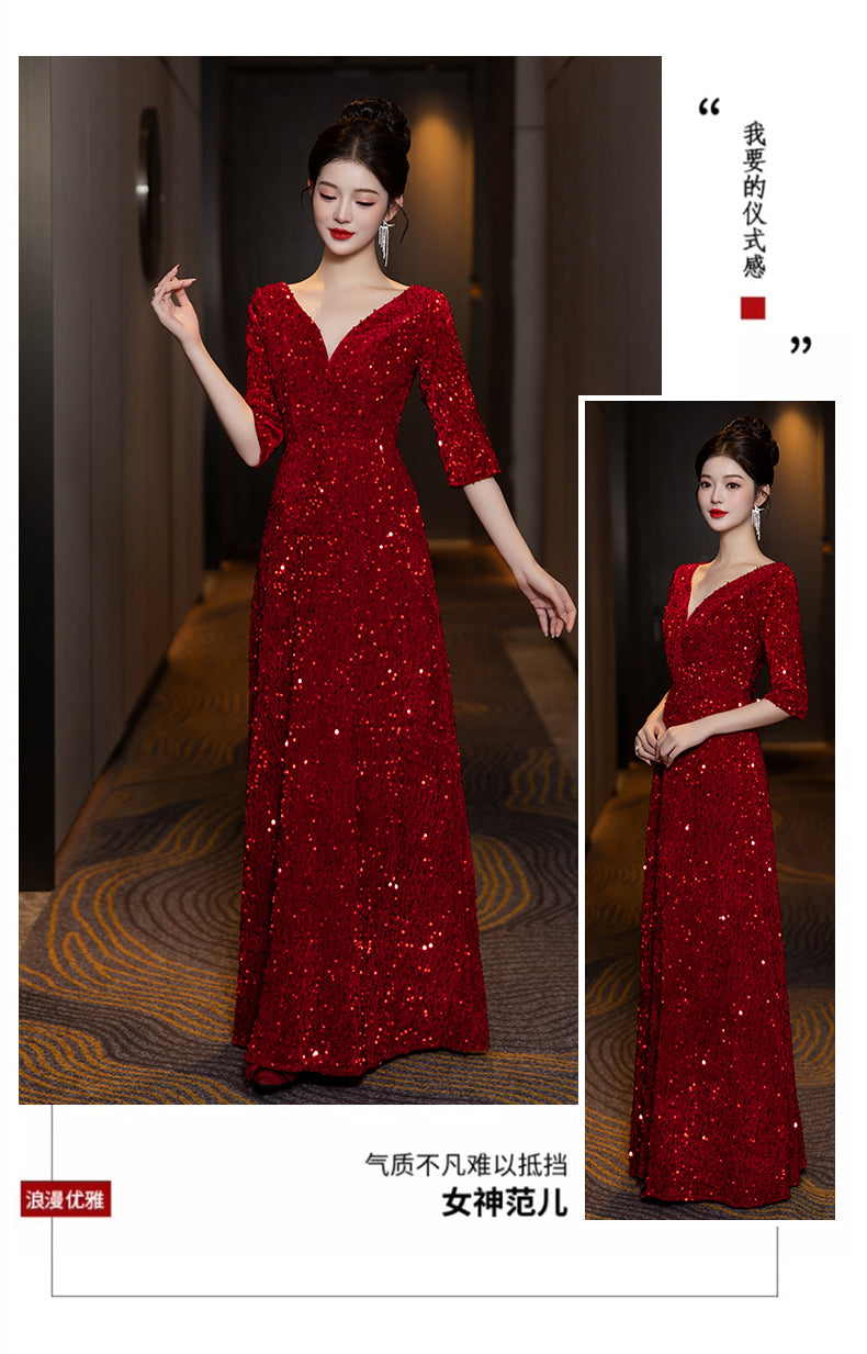 High-end Sequin Evening Dress for Choir Performance Host Conductor Piano Performance Slim Fit Slimming Choir Dress for Women