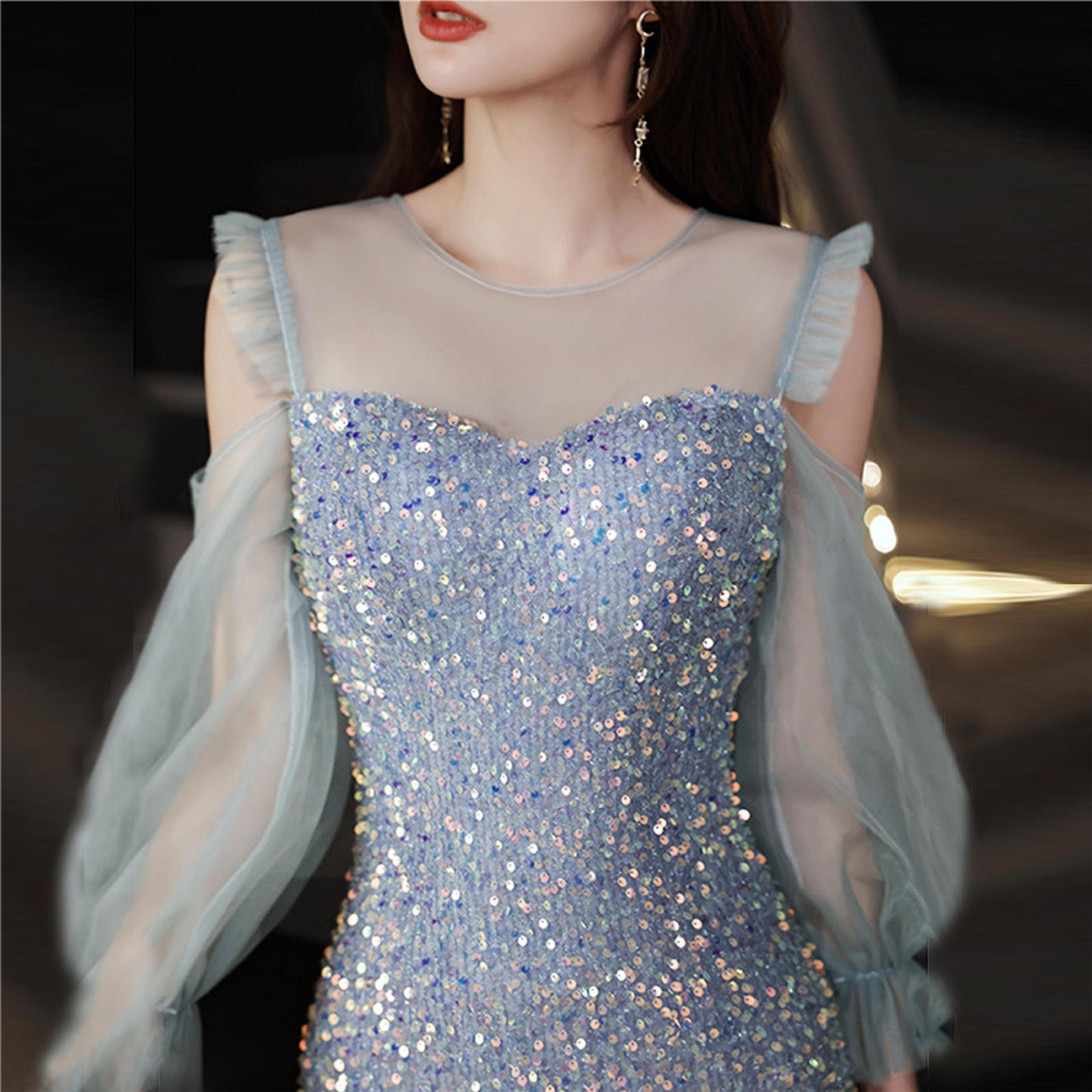 Fishtail Dress Evening Dress for Women Summer Long-Sleeve Elegant Daily Style Dress Host Temperament Banquet Dress