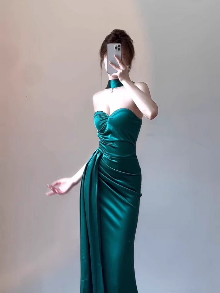 Birthday Dress High-Grade Evening Dress High-End Affordable Luxury Niche Toast Dress Socialite Satin Tube Top Halter Dress