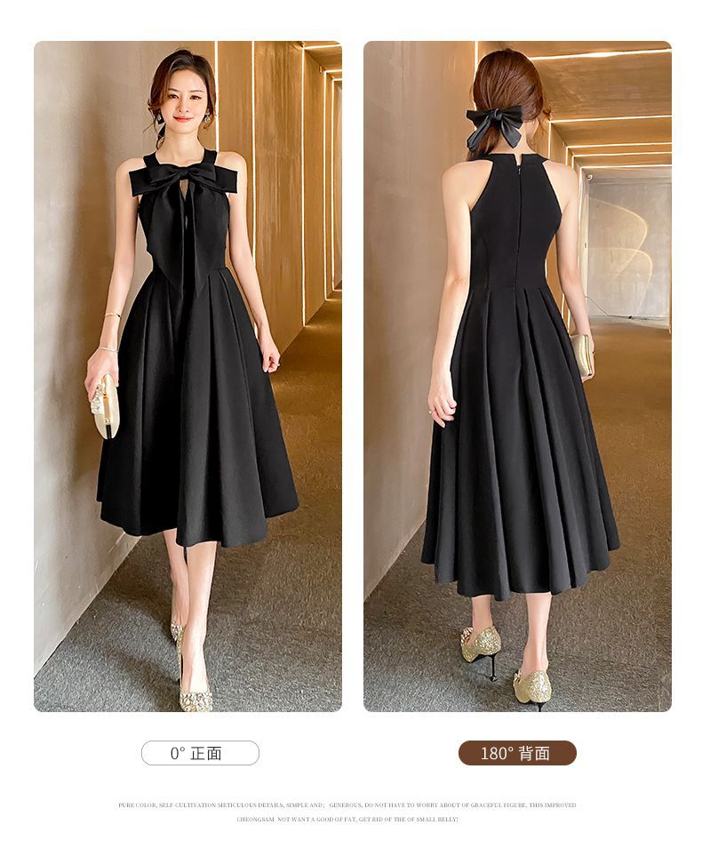 Amazon Sling Dress Female 2024 Spring and Summer New French Style Temperament Base Ride Slimming Retro Black Dress