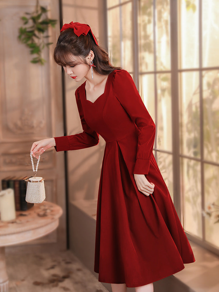 Toast Dress Bride 2024 New Autumn and Winter High-End Engagement Dress Back Door Slim Fit Slimming Long Sleeves Dress