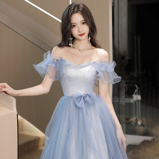 Blue Evening Dress for Women 2024 New High-Grade Fairy Graduation Host Art Exam High-End Affordable Luxury Niche French Style