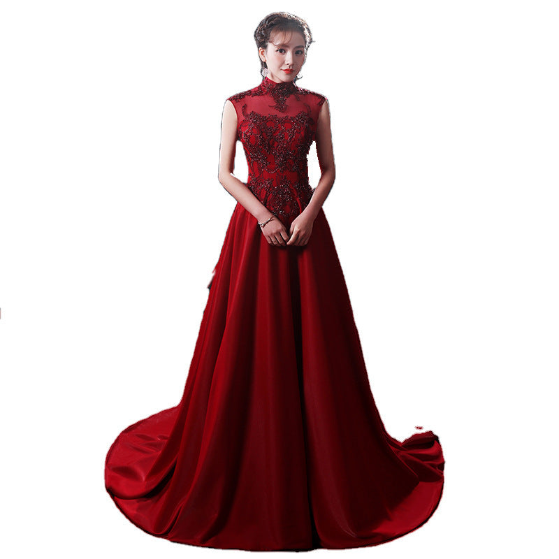 Toast Dress Bride Autumn 2024 New Slimming Red Banquet Lace Stand Collar Chinese Long Style Wedding Dress