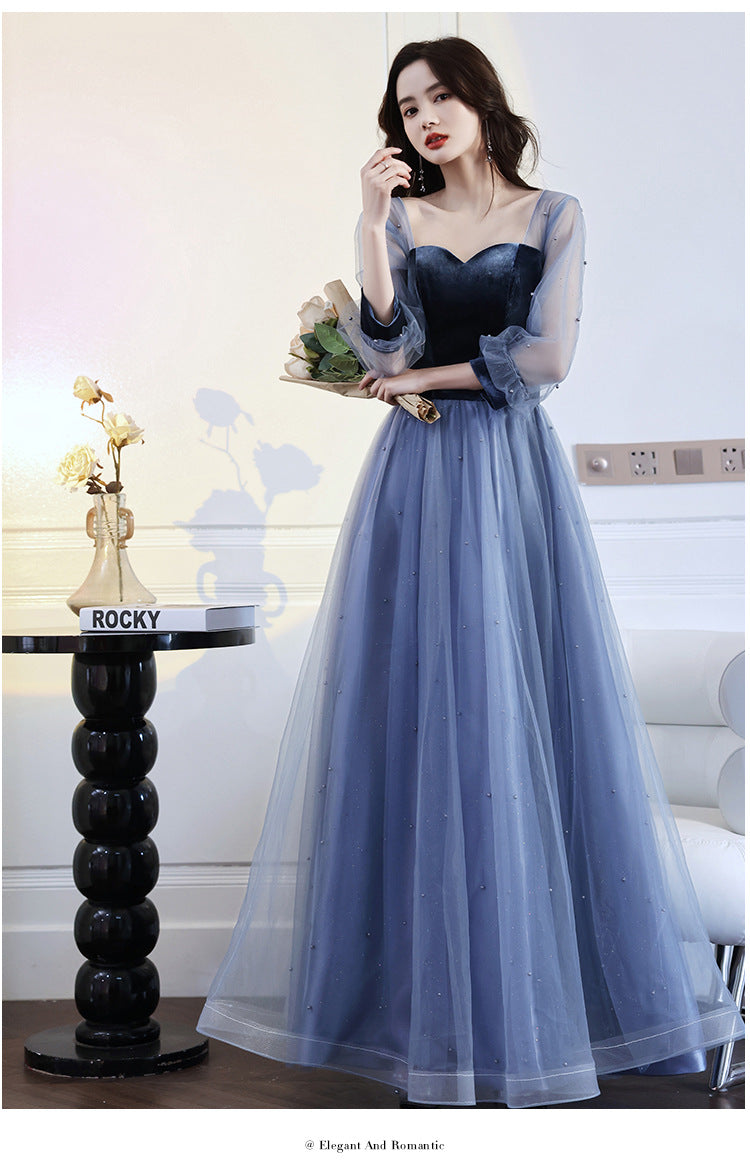 Evening Dress 2024 New Spring Velvet Slimming Long Birthday Party Host Banquet Temperament Belly Covering Dress for Women
