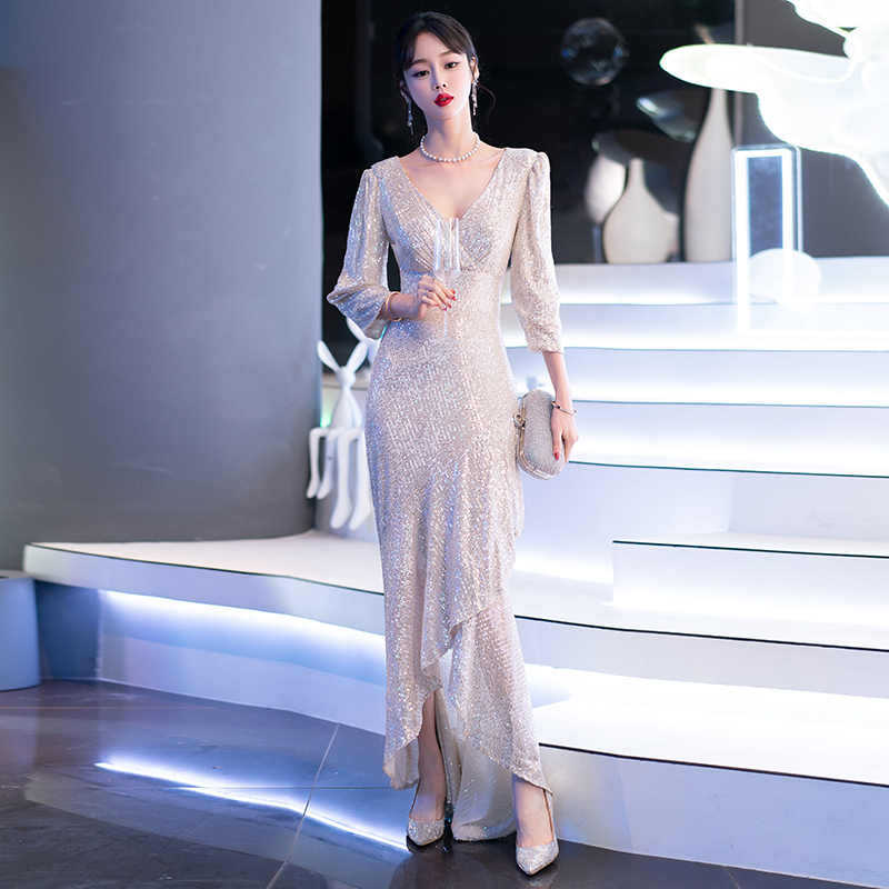 Black Evening Dress High-End Affordable Luxury Niche Female 2024 New Host Birthday Banquet Sequined Fishtail Dress Autumn