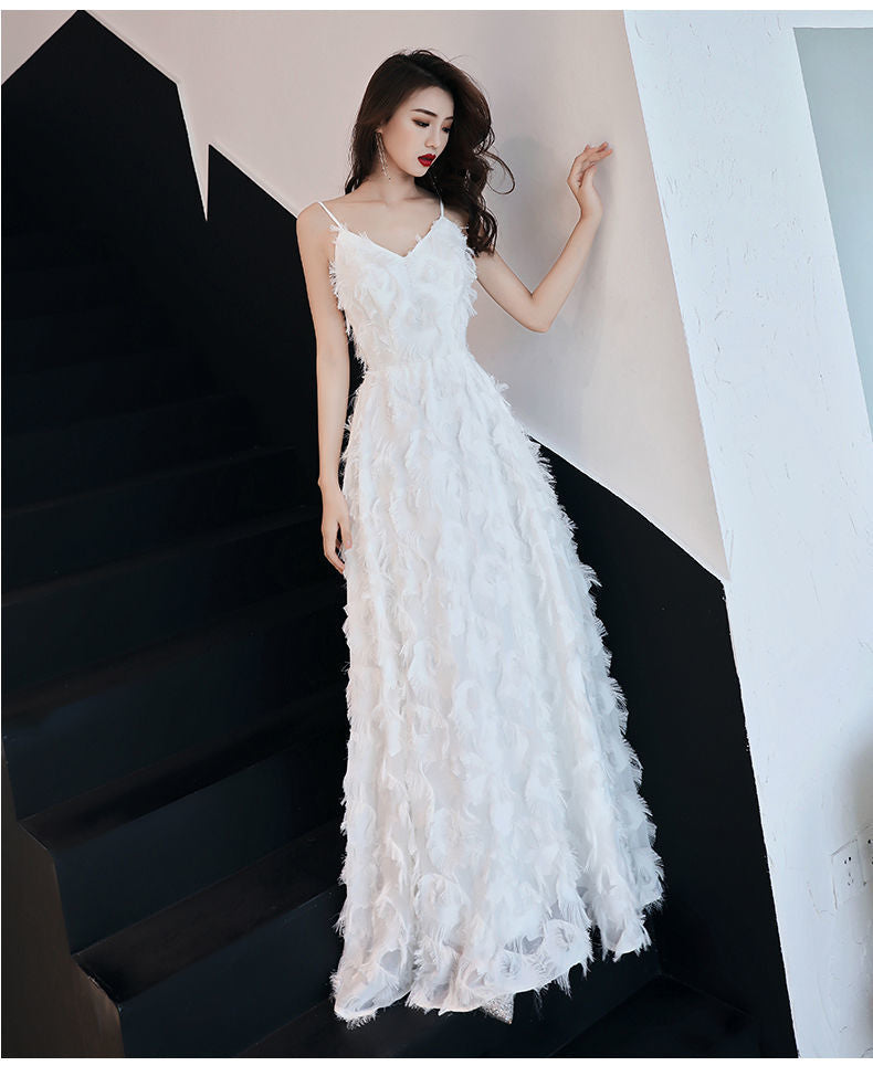 2024 Little Evening Dress Female White Elegant Graceful Fairy Banquet Birthday Party Host Everyday Dress Long