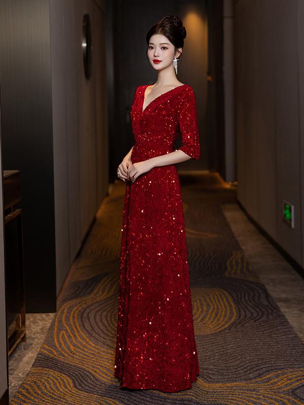 High-end Sequin Evening Dress for Choir Performance Host Conductor Piano Performance Slim Fit Slimming Choir Dress for Women