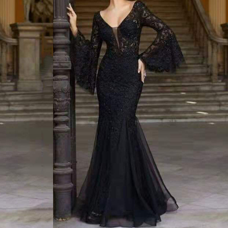 2024 Spring/Summer Cross-Border New Arrival European and American Evening Dress Noble Sexy Slim Fishtail Long Banquet Dress Dress