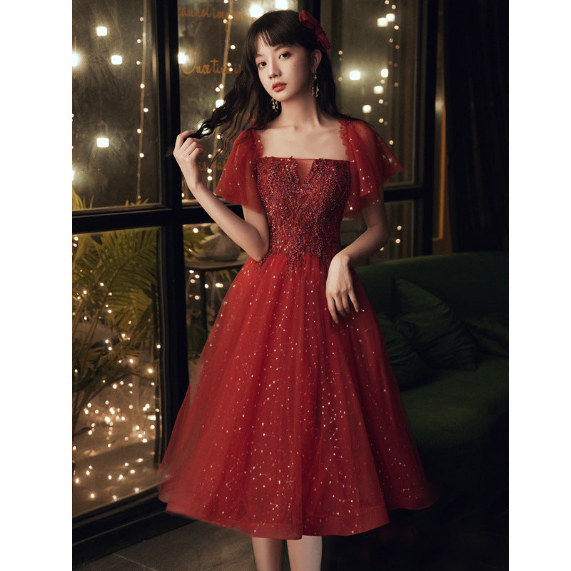 Sequin Dress Evening Dresses Evening Dress Female Banquet Pink Fairy Long Host Elegant H6672