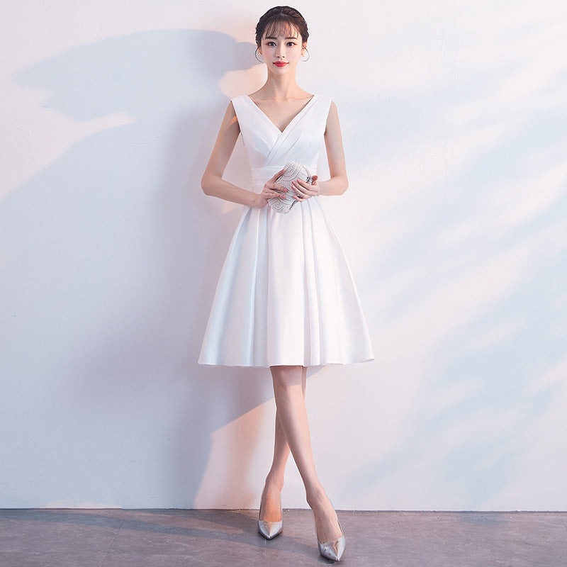 Evening Dress for Women New Style Daily Wear Petite White Slimming Short Dress Bridesmaid Dress Annual Meeting Small Dress