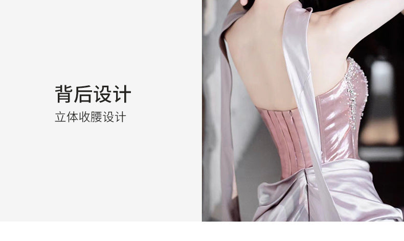 Pink Toast Clothing Morning Gowns 2024 New High Sense Banquet Temperament Host Tube Top Bride Engagement Formal Dress Female