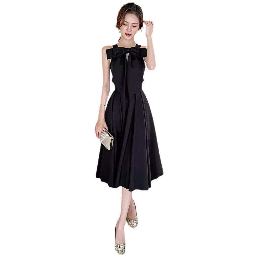 Amazon Sling Dress Female 2024 Spring and Summer New French Style Temperament Base Ride Slimming Retro Black Dress