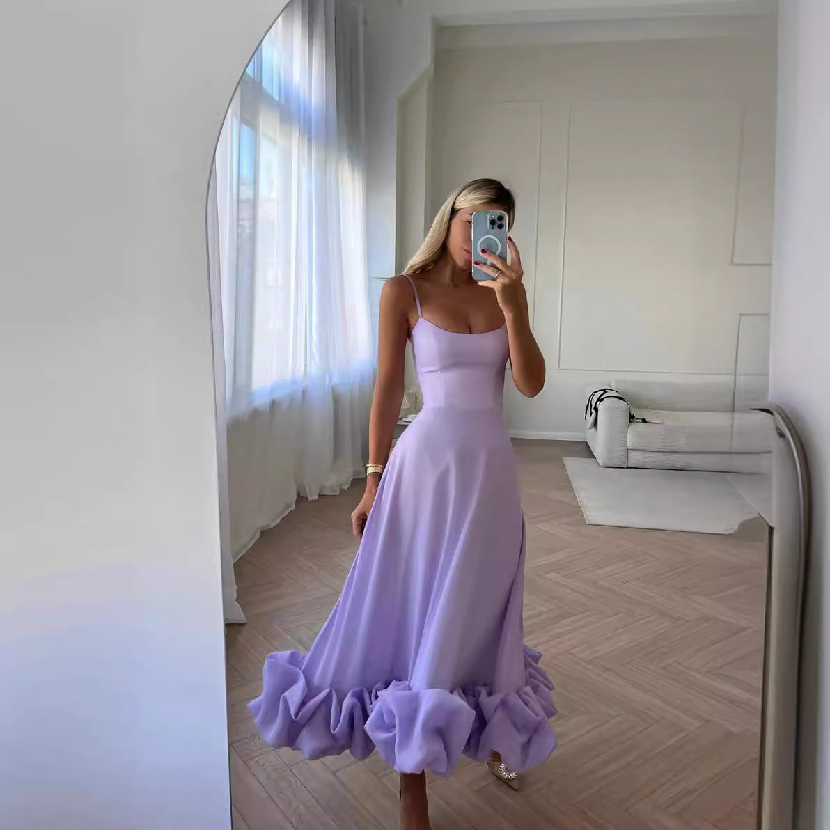 Fashion Suspenders Large Swing Three-Dimensional Flower A- line Skirt European and American Women's Clothing Cross-Border Hot Selling New Elegant Slim Fit Dress
