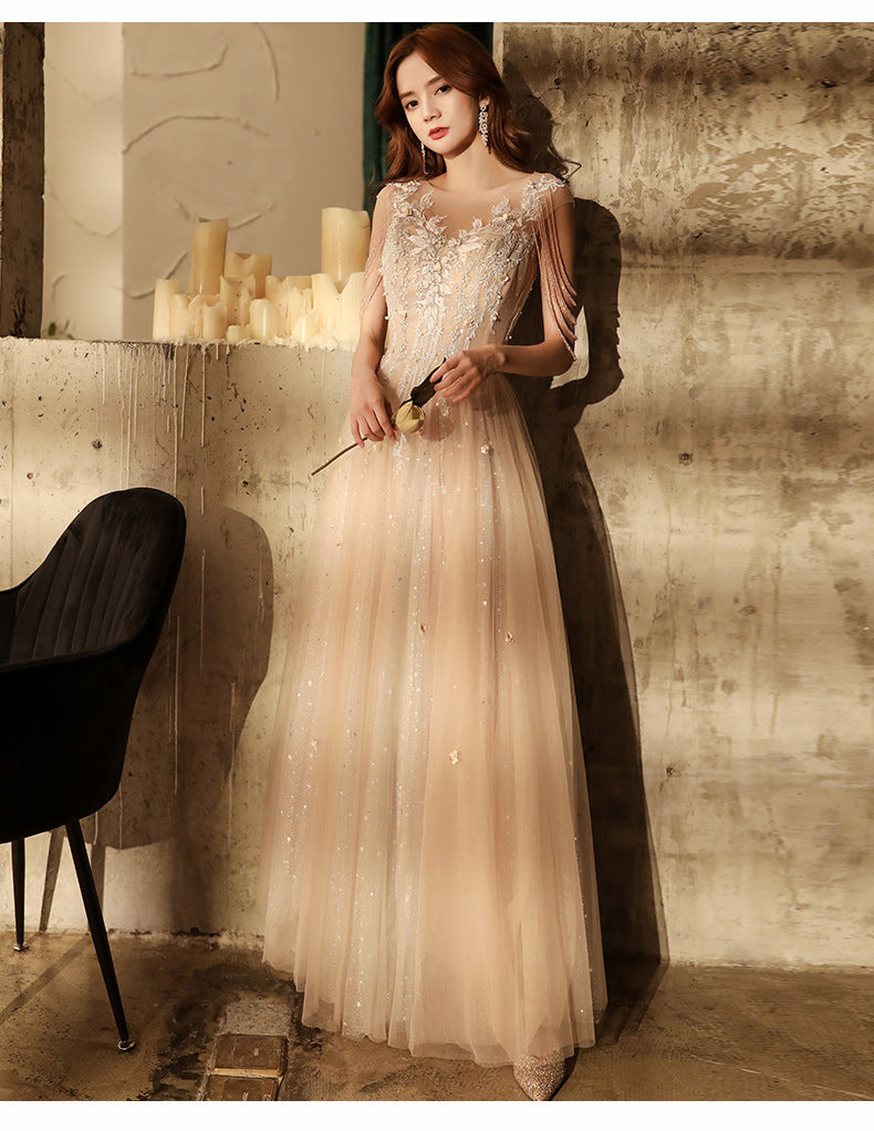 Shoulder Tassel Evening Dress 2024 New Banquet Long Elegant Sexy Socialite Dignified Annual Meeting Host Dress