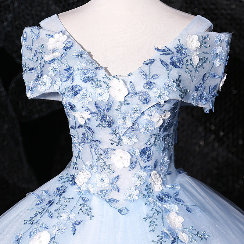 Sky Blue off-the-Shoulder Gown 2024 New Bel Canto Solo Pettiskirt Long Slimming Slim Fit Stage Skirt