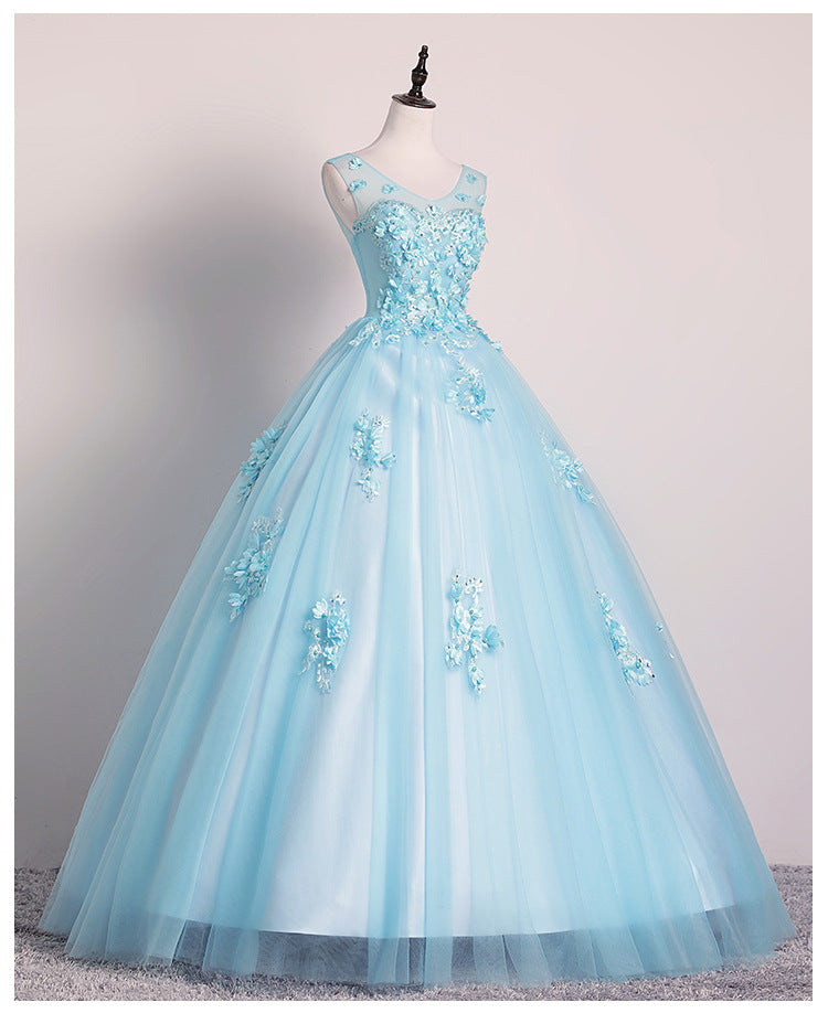 New 2024 Color Wedding Dress Haze Blue Gown Solo Performance Costume Female Noble Vocal Music Art Test Pettiskirt Modern