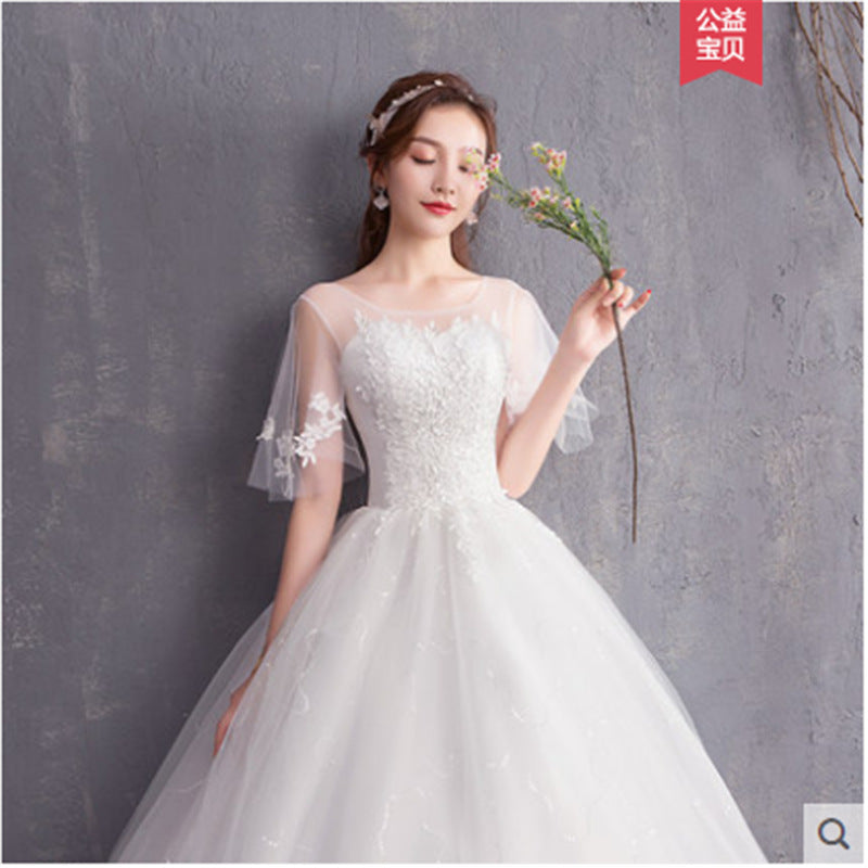 Primary Wedding Dress 2024 New Bridal Wedding off-Shoulder Wedding Dress Simple Korean Style Floor-Length Light Wedding Dress Factory Approval