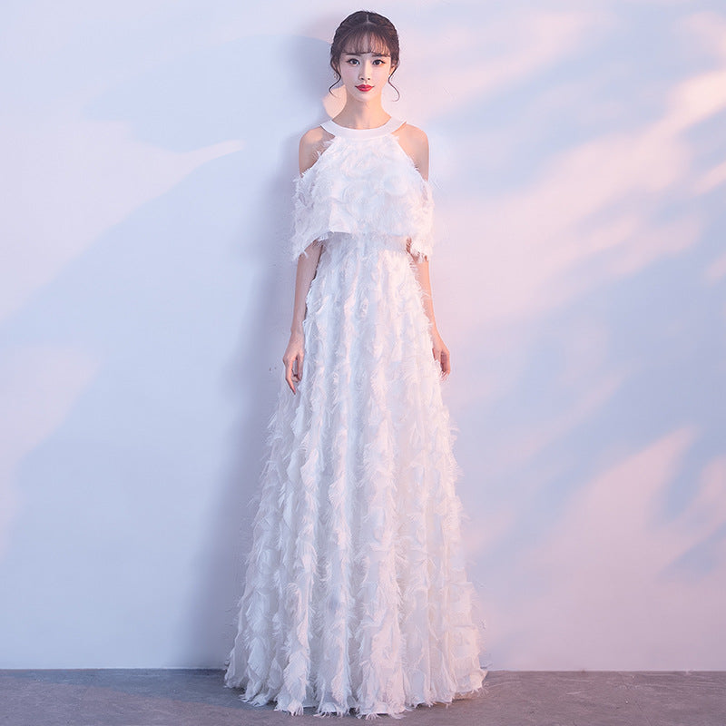 Halter Banquet Evening Dress Dress Women's 2024 Autumn New Elegant Long Slimming Solo Art Exam Pink Bridesmaid