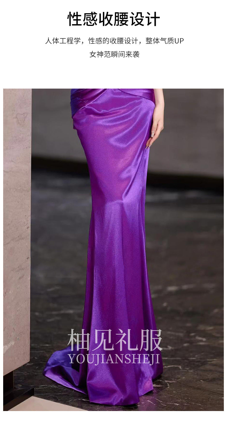 New Chinese Style Morning Gowns Women's 2024 New Design Sense Niche Bride Engagement Skirt Small Size in Purple Trailing Tube Top Toast Clothing