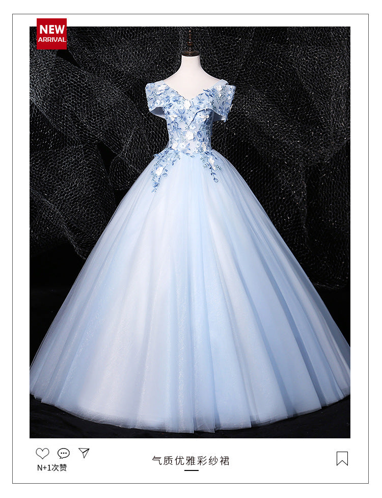 Sky Blue off-the-Shoulder Gown 2024 New Bel Canto Solo Pettiskirt Long Slimming Slim Fit Stage Skirt
