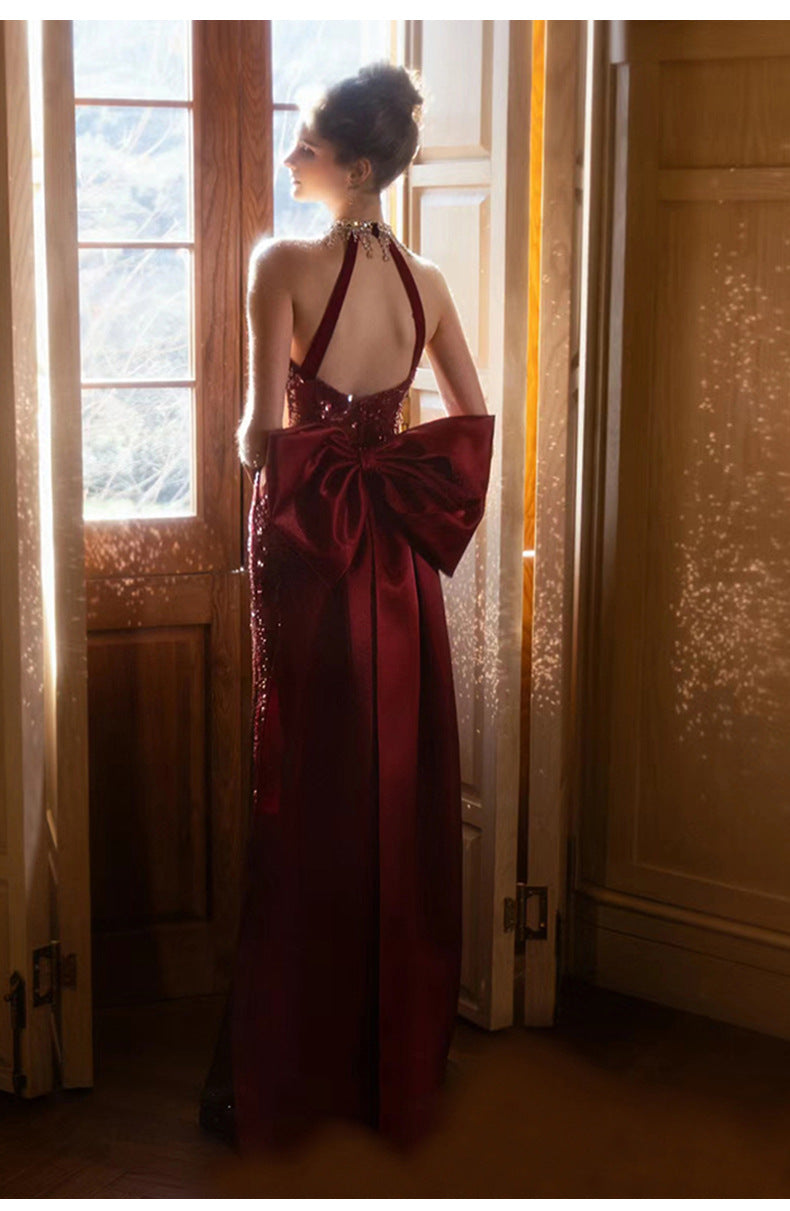 TOAST Clothing 2024 New High Sense Wine Red Bride Engagement Formal Dress Banquet Temperament Host Evening Dress Women