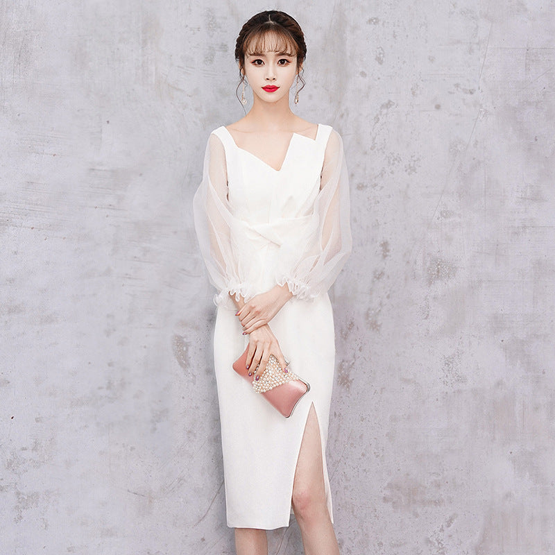 Banquet Evening Dress Female 2023 New Style White Fairy Student Dress Daily Style Temperament Dress Slimming