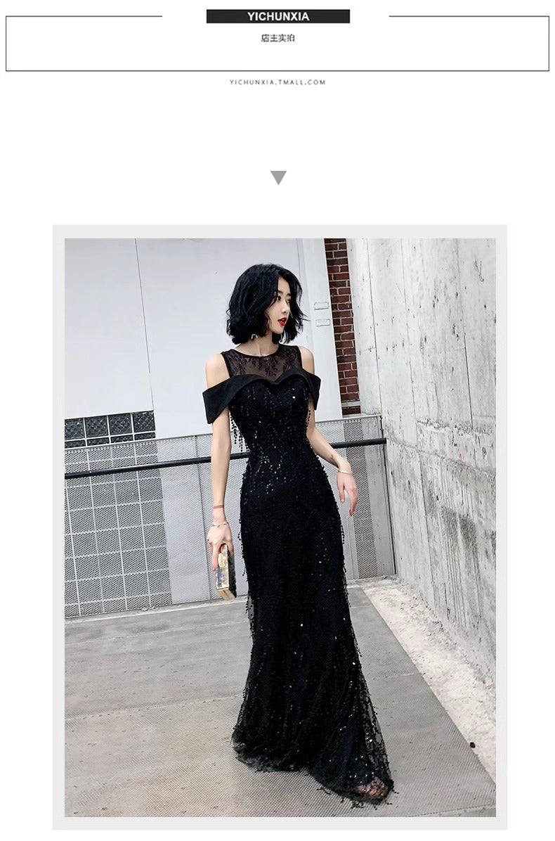 Black Dress for Women 2024 New High-End Affordable Luxury Elegant High-Grade Socialite Host Banquet Evening Dress Dress