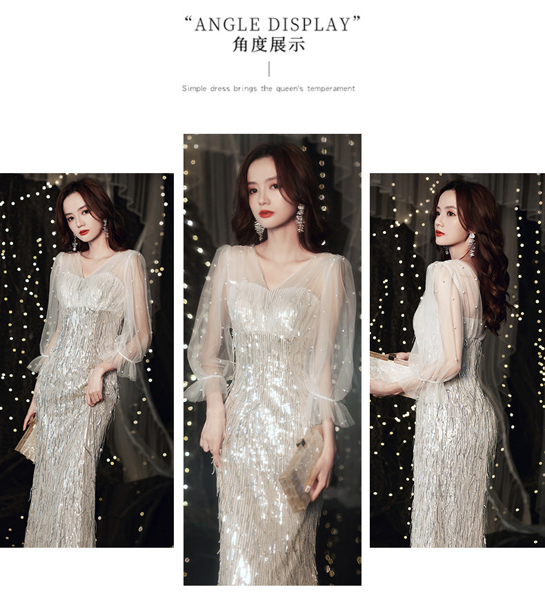 European and American Evening Dress 2024 New Light Luxury Light Luxury Temperament Dress Light Luxury Elegant Top Grade Banquet Dress