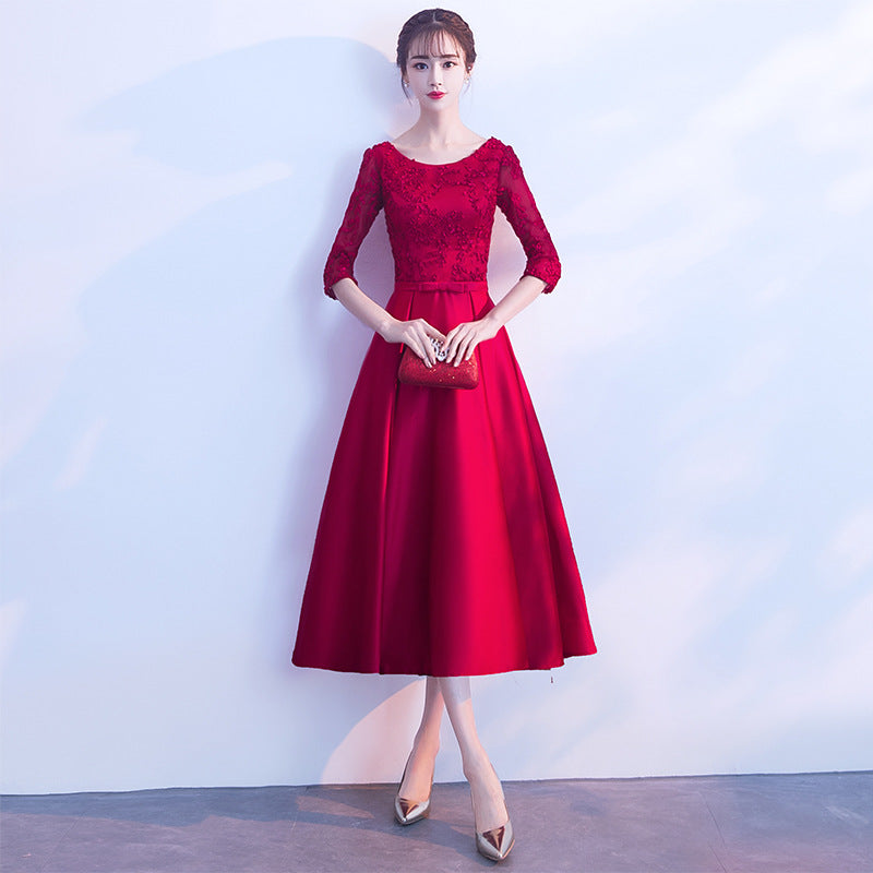 Toast Dress Bride 2024 New Wedding Banquet Evening Dress Skirt Women Wine Red Long Style Can Be Worn Casual Long Sleeve
