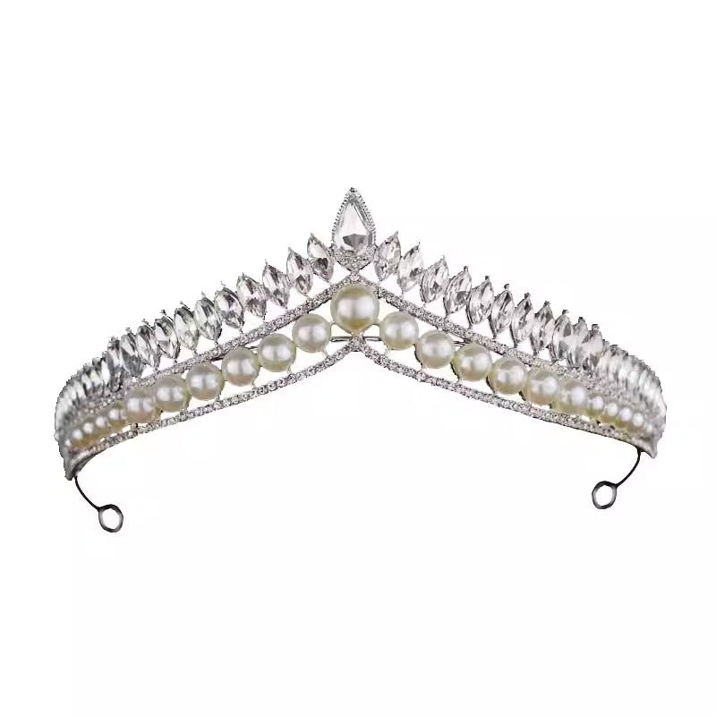 Crown Korean Rhinestone Headdress French Style Pearl Headband Bridal Crown Wedding Hair Accessories Birthday Princess Crown Temperament H2833