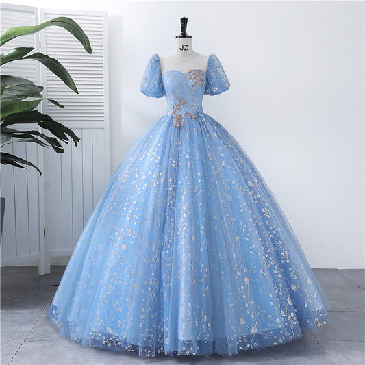 2024 New Blue Color Dress Student Art Exam Performance Vocal Music Beauty Solo Banquet Piano Performance Annual Meeting Pettiskirt