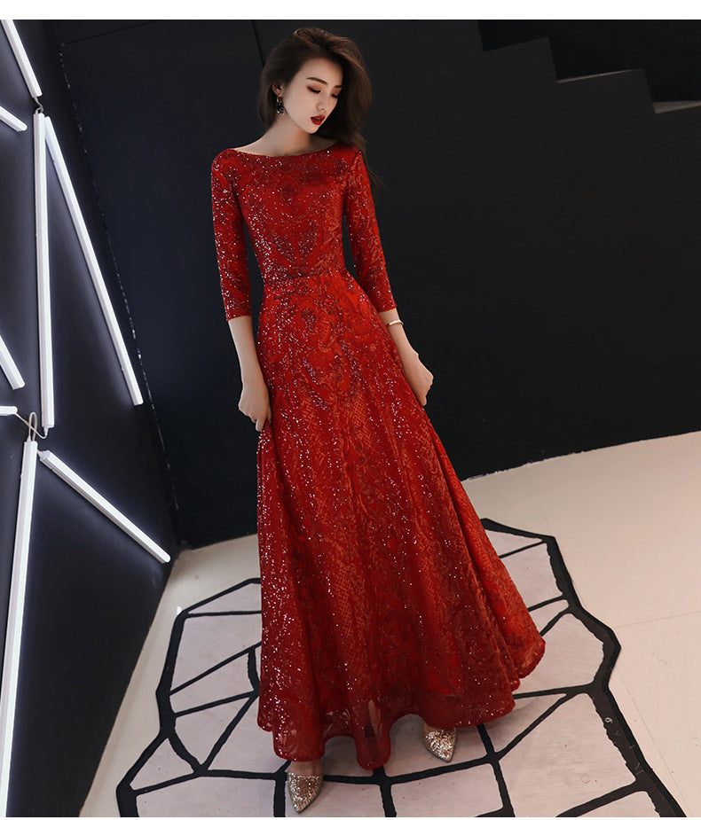 Bridal Toast Clothing 2024 Summer New Wine Red Marriage Engagement Back-to-Door Long Dinner Chinese Style Toast Dress