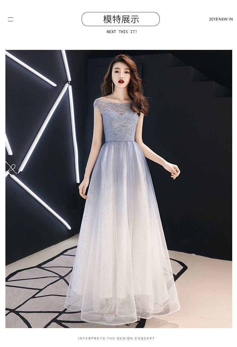 Starry Sky Gradient Banquet Evening Dress for Women 2024 New High-End Elegant Art Exam Host Long Slimming Dress