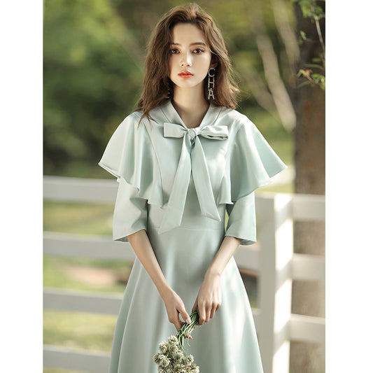 French Style Dress Daily Style 2023 New Banquet Temperament Simple and Generous Dating Women's Clothing Green Dress