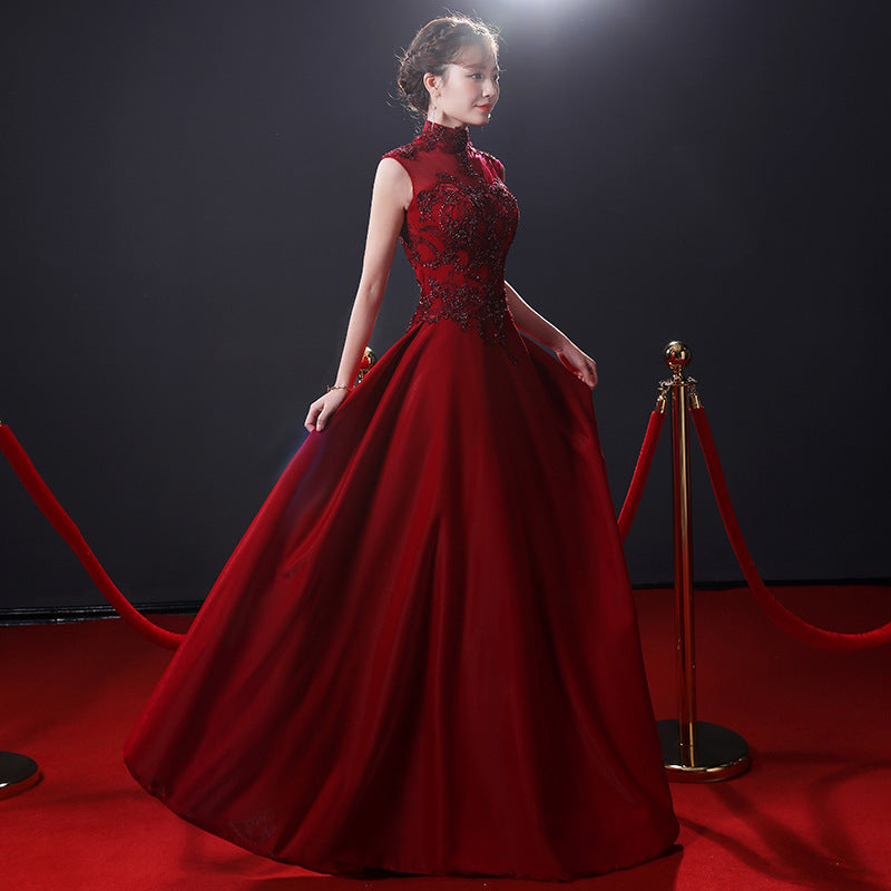 Toast Dress Bride Autumn 2024 New Slimming Red Banquet Lace Stand Collar Chinese Long Style Wedding Dress