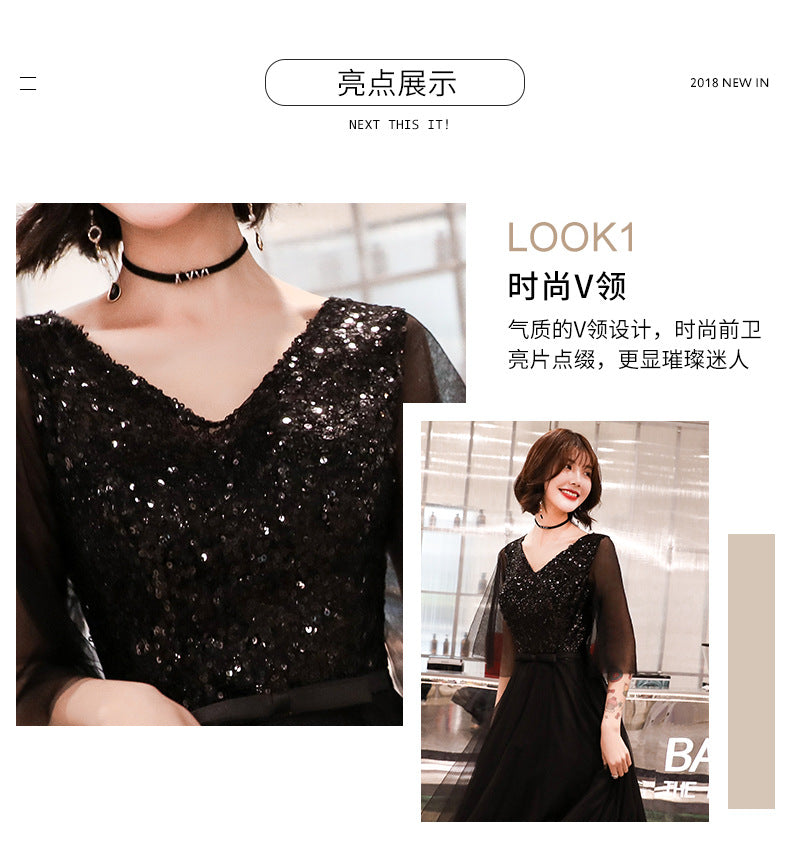 Banquet Evening Dress for Women 2024 Summer New Elegant Elegant Black Temperament Queen Choir Costumes Long Dress